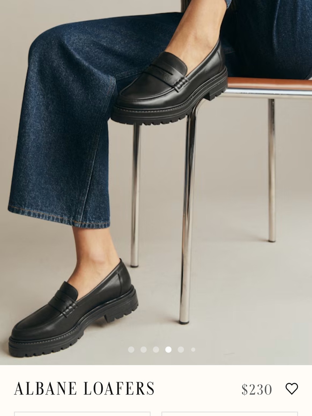 Sezane Albane Black Leather Lug Sole Loafers